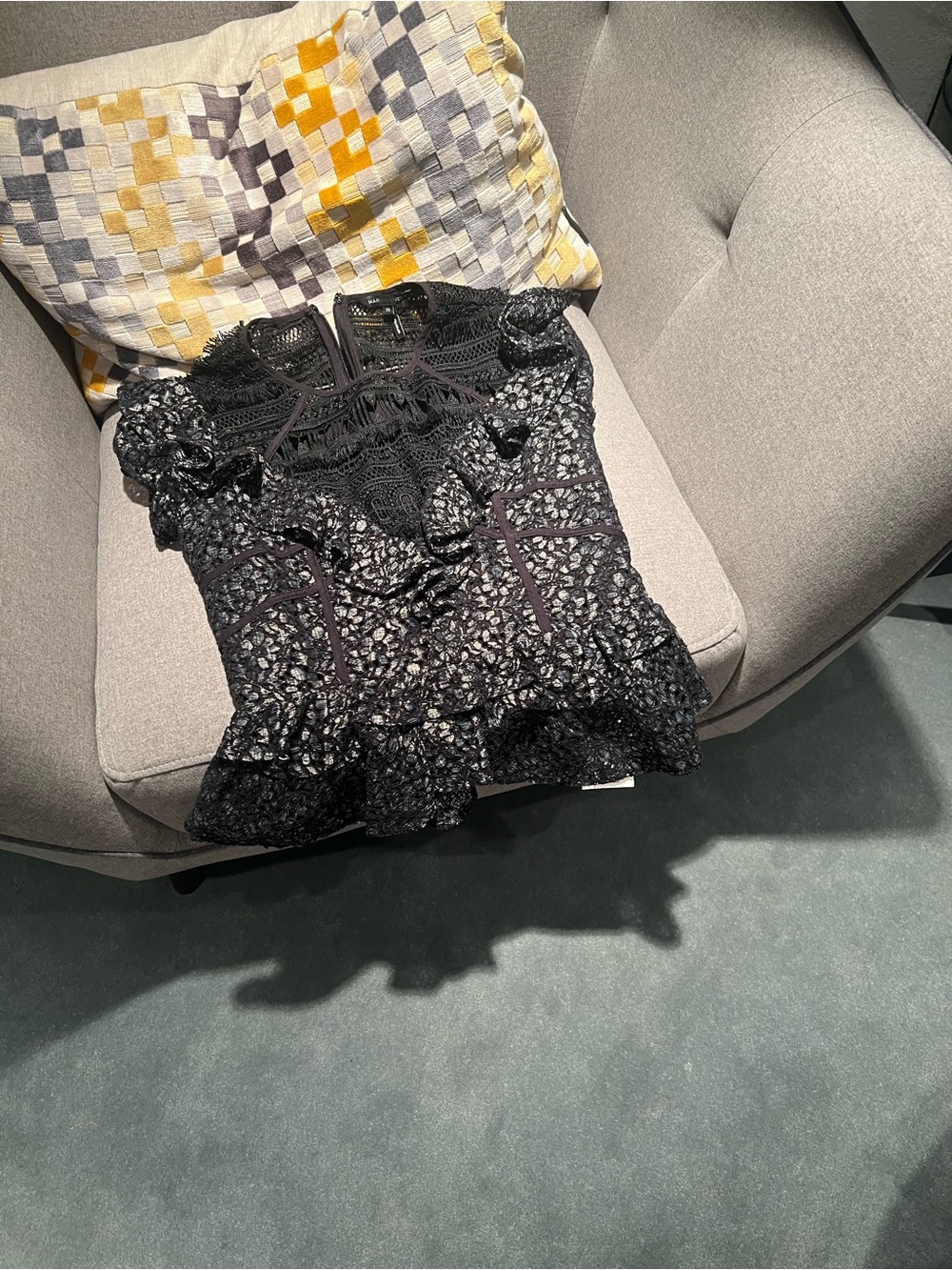 Marissa Webb Black Floral Lace Ruffle Top